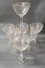 7 Vintage GLASTONBURY Lotus Brocade Gold Champagne Tall Sherbet 5.75″ USA made