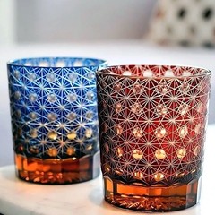 Set of 4 Edo Kiriko Crystal Whiskey Glasses 8.5oz, Hand-Cut Japanese Tumblers