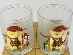 Set 4 Vintage Culver Glasses Christmas Bear Gold Old Whisky Scotch Cocktail Lot