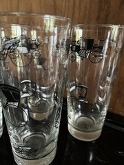 Libbey Vintage Black & Gold 1950’s “Horseless Carriage” Glasses and Bowls EUC