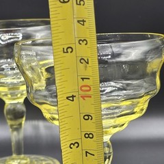 Set of 4 Topaz Uranium Glass Sherbet Champagne Coupes Glasses Depression Glow