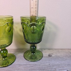 Vintage Avocado Green Thumbprint Goblets Set of 2 Pedestal Wine Water Glasses