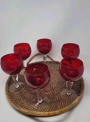 6 Ruby Red Balloon Brocade Wine Glasses by Artland Clear Stem