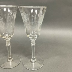 Vintage Wine Glass Glasses Clear Etched Roses Floral 8″ Lot of 3
