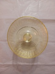 Vintage Rare Yellow Topaz Color Water Glasses Optic Ribbed Stem Footed 3PC Set