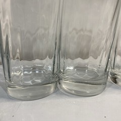 4 Clear Glass Tumbler Gold Rim Ribbed Swirl Weighted Bottom 6.5”. A49