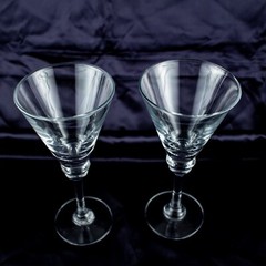 1960’s New York Vintage Crystal Clear Solid Round Coctail Martini Glasses Set 2