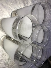 Set of 5 CULVER SIlver SHIP’S SAIL Frosted CLOUDS Striped 16oz Highball TUMBLER