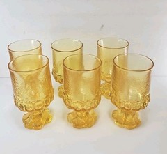 Tiffin Franciscan MADEIRA Cornsilk Yellow Glass 5.5″ Goblet 6p Set 1972 PRISTINE