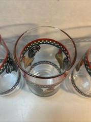 Set of 4 Vintage Ella’s Rooster Pattern Glass Tumblers 5 7/8″
