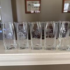 Set 5 Otsuka Glasses Japan VTG Etched Clear 4 3/4” Beer Sake