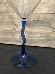 Libbey Courbe Martini Glasses Wavy Blue Stems Crooked Zig Zag Barware Set of 2