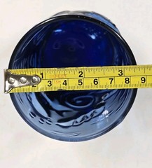 Dusky Blue Low Ball Tumbler Glass Embossed Shells Fish Starfish Ocean Life 4″