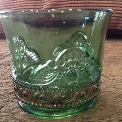Cup Glass Emerald Green Gold EAPG Souvenir Dowagiac Michigan Vintage
