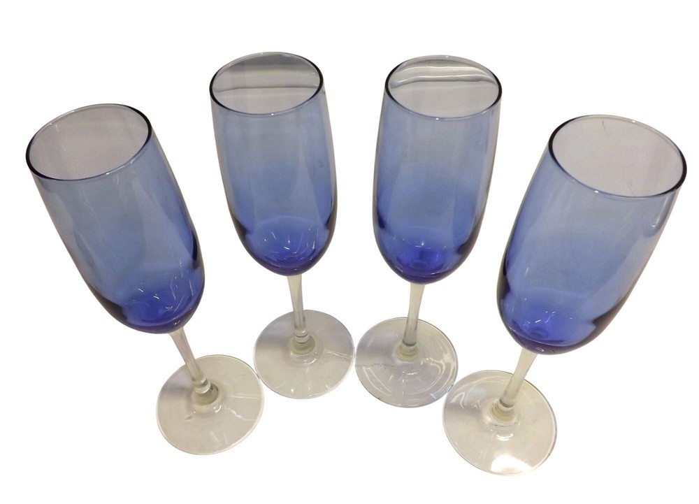 Vina Blue Champagne Flutes Glasses Wine Goblets Vibrant Blue Set Of 4 Libbey