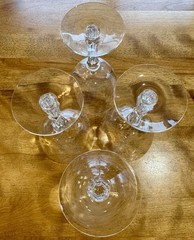 Set 4 Crystal Wine Goblet Glasses Etched Pinwheel Starburst Geometric Stem