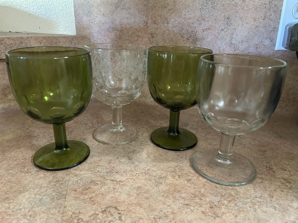 4 HEAVY Vintage Mismatched 16 oz Large Goblets Glasses-Party