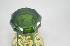 Bohemian Harrach Raised Gold Empire Scrolls Green Cut Spa Glass Tumbler 1830-60