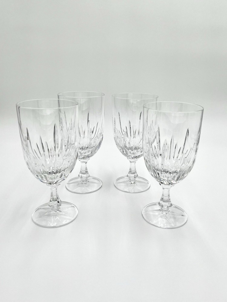 Set of 4 Signed Gorham Crystal Cut Glass Water Goblets – 7” High – Mint