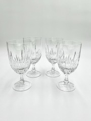 Set of 4 Signed Gorham Crystal Cut Glass Water Goblets – 7” High – Mint