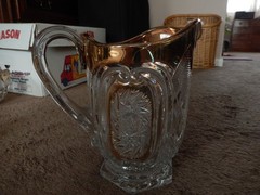US Glass #15104 Victorian/Buzz Saw & Parenthesis Pitcher/Glasses/Bowl Set 1907