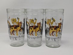 Anchor Hocking Butterflies Cats on Fence 6″ Glass Tumblers, Set Of 6, Vintage