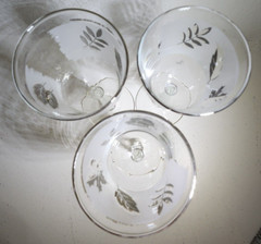 (3pc) Silver Foliage by Libbey 5oz Sherry Silver Leaf on Frosted Glass 5 3/4″
