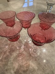 8 Handblown rose pink cranberry Glasses optic swirl 6” Cordial