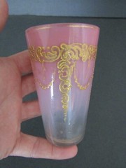 Antique Hand Painted Moser? Tumbler 4″, PINK & gold gilt