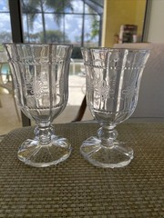 PAIR of Juliska Colette Clear Wine Glasses Goblets 5 5/8” Nice