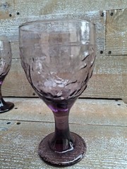 Libbey PURPLE AMETHYST Garden Vine WINE Goblet- Set of 4- Vintage Glassware USA