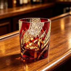 Crystal Whiskey Glass Tumbler Edo Kiriko Drinkware Hand Cut Clear 9oz Red
