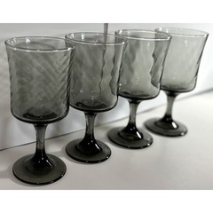 4 Mid-Century Modern Libbey Impromptu Smoky Grey 6.75″ Goblets MCM Stemware – A