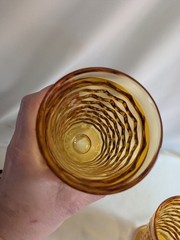 Set 2 Vintage Indiana Whitehall Colony Cubist Amber 6” Footed Iced Tea Glasses