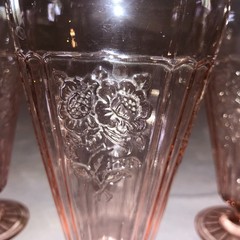 Pink depression glass Mayfair Open Rose Footed Iced Tea Goblets Tumbler Set of 5