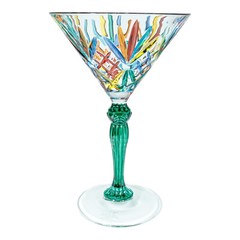 Set of 6 Six Murano Martini Or Champagne Glasses Hand Painted Multi Mixed Stems