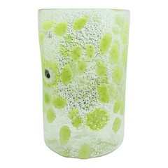 Pair of Murano Art Glass Tumblers Venezia Silver Leaf Green Millefiori Venice