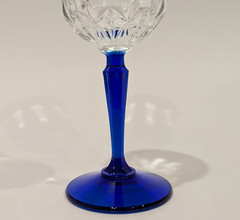 Set/2 Vintage St George American Heritage Wine Glasses, Cobalt Blue Stem 6.75″T