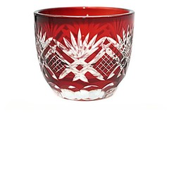 Red Edo Kiriko Glass Cup Small Shot Glasses For Sake Handmade Cased Glass 1.5oz