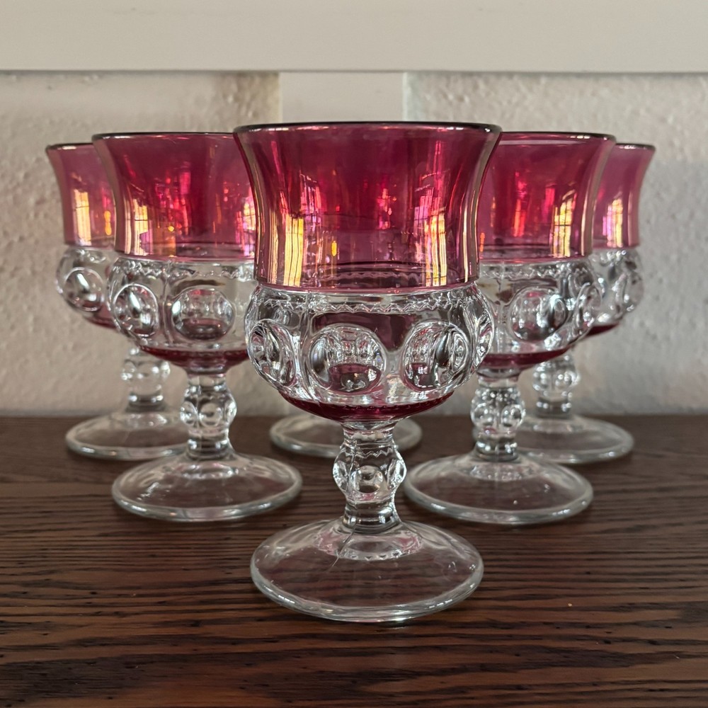 Set of 6 Vintage Tiffin Franciscan KINGS CROWN Ruby Cranberry Goblets
