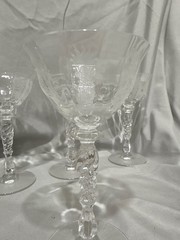 Set of 4 Tiffin-Franciscan Persian Pheasant Etched Cordial Glasses, Optic stem