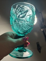 Fenton Madonna Inn Wild Rose Goblet Teal Aqua Goblet 6.5” L. E. Smith