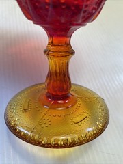Pair 2 Vintage Kemple Goblets Red To Gold Amber Ambre Lace & Dewdrop 6” Tall