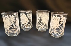 Vintage 3.75″ Clear Daisy Print Juice Glasses Set of 4 #450
