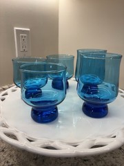 5 Vintage Anchor Hocking Tivoli Laser Blue Juice Glasses Tumblers