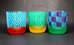 Set of 3 Glasses with Colorful Patterns and Frosted Bottoms by PartyLite