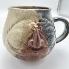 Pottery Company Face Mug Handmade Stoneware 4.5″ Sculpted Mustache Cup Novelty