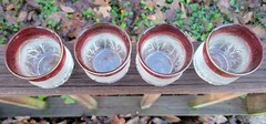 4 Indiana Glass Pebble Leaf 9oz Rocks Glasses Tumblers w/ Ruby Flashing ~ Rare