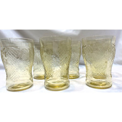 6 Federal Glass NORMANDIE «Bouquet and Lattice» Amber Flat Water Tumbler