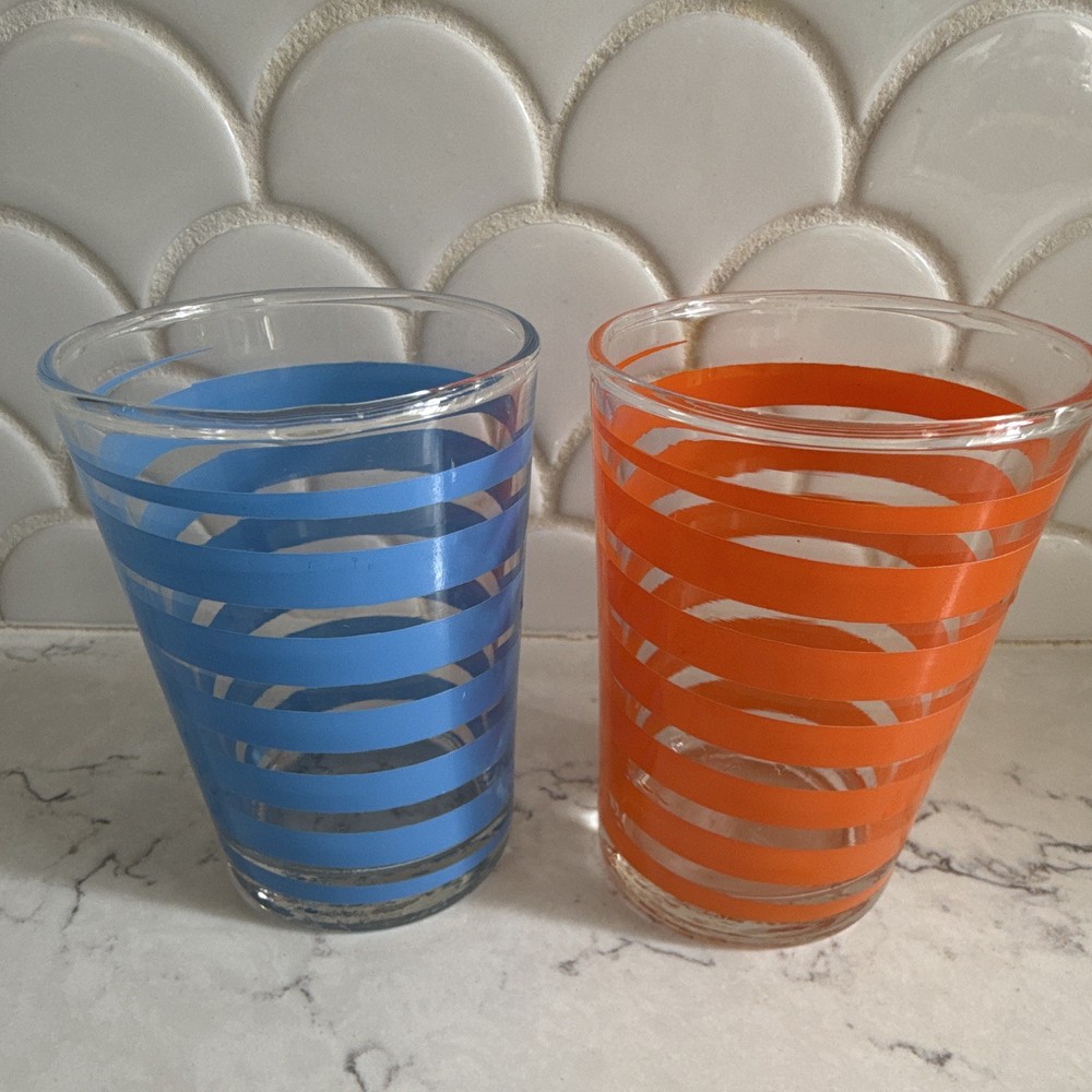 Vintage Libbey Mambo Color Wave Blue Juice Glasses Set of 2, 3 1/4 in